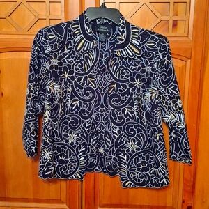 An adorable scalloped jacket looks great with black dress or pants. Worn once